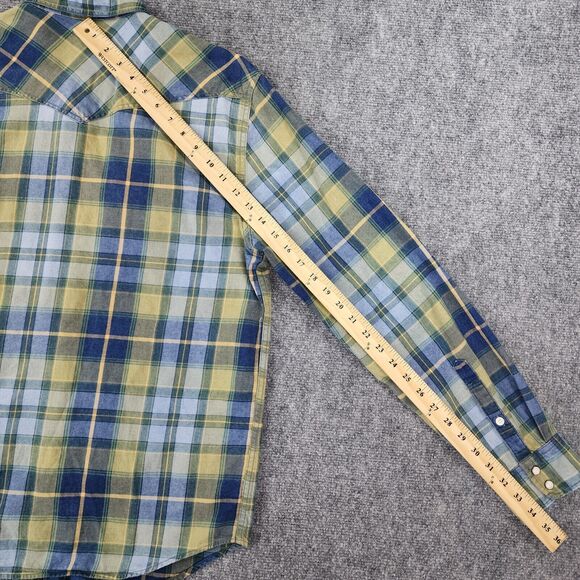Lucky Brand Shirt Mens Large Indigo Plaid Long Sleeve Western Pearl Snap Button - Picture 7 of 16